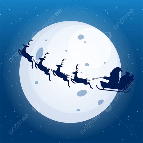 Silhouette Santa And Reindeer Flying Night Sky Background, Presents ...