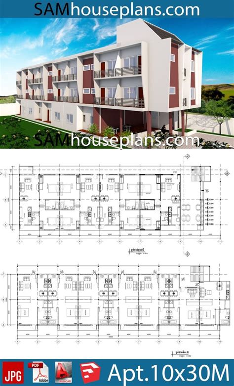 Apartment Plans 10x30 with 18 Units - Sam House Plans | Apartment plans, Hotel floor plan ...