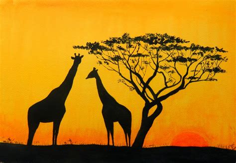 Giraffe Sunset, 10x14, watercolor, march 29, 2016. | Moose art, Artwork ...