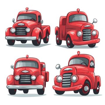 Red Truck, Sticker Clipart Vintage Red Cartoon Truck Set Of Five Vector ...