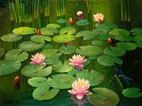 Mr. Litvinenko. Blooming pond, pond, art, mr litvinenko, lotus, painting, flower, HD wallpaper ...