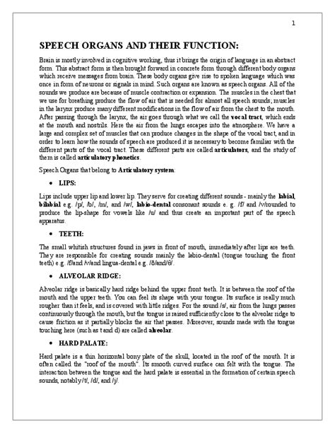 (DOC) SPEECH ORGANS AND THEIR FUNCTION