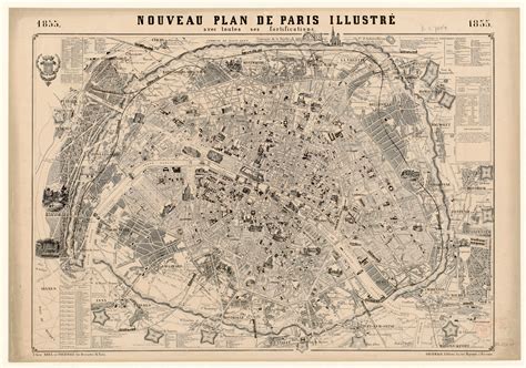 Illustrated map of Paris with its fortifications, 1855 : r/MapFans