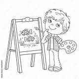 Coloring Page Outline Of Cartoon Boy With Brush And Paints Little  sketch template