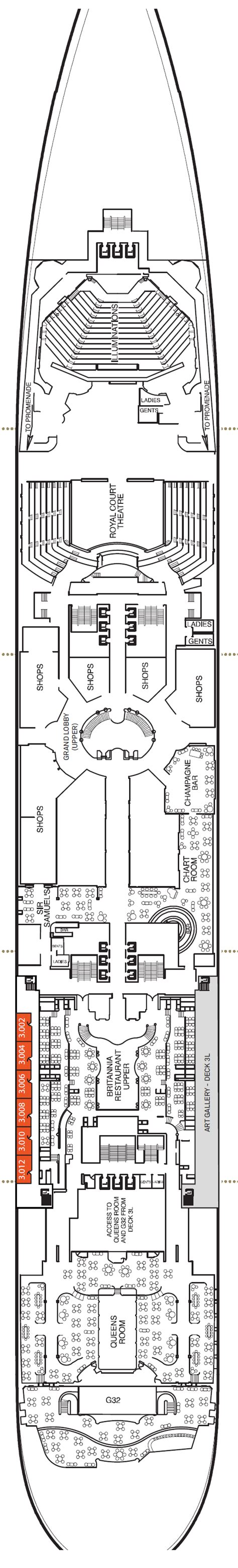 Queen Mary 2 Deck Plan | Deck 9 | ROL Cruise