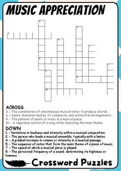 MUSIC APPRECIATION Crossword Puzzles , All About MUSIC APPRECIATION Activities