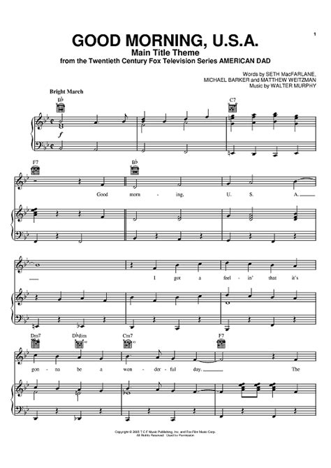 American Dad - Main Title Theme (Good Morning U.S.A.)" Sheet Music by ...