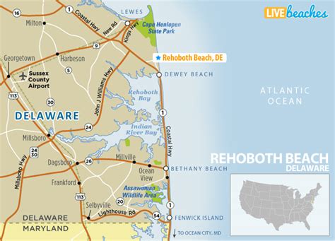 Map of Rehoboth Beach, Delaware - Live Beaches