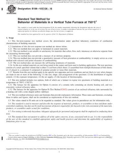 ASTM E136-16 Red - Standard Test Method for Behavior of Materials in a Vertical Tube Furnace at ...