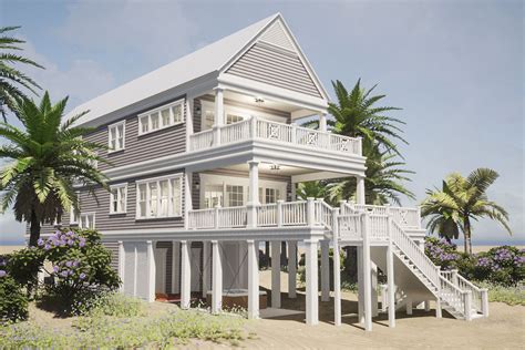 5-Bed Beach House Plan on Pilings with Elevator and Two Laundry Rooms ...