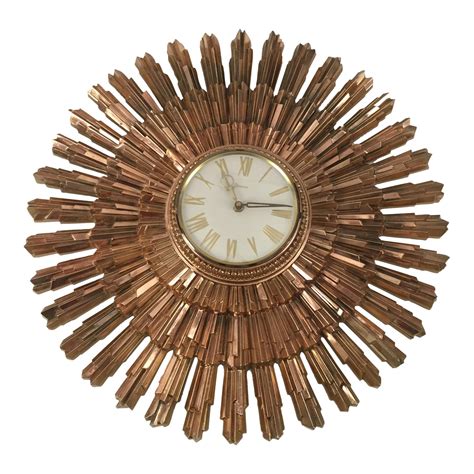 Mid-Century Syroco Sunburst Wall Clock | Chairish