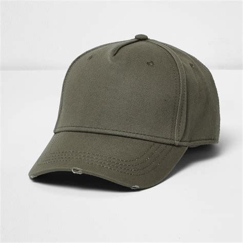 River island Khaki Distressed Baseball Cap in Green for Men | Lyst