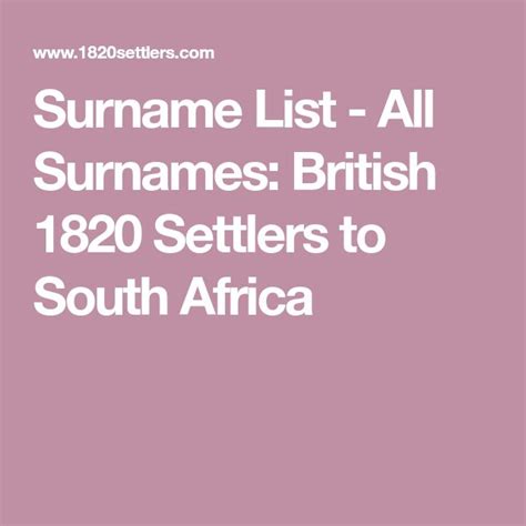 Surname List - All Surnames: British 1820 Settlers to South Africa ...