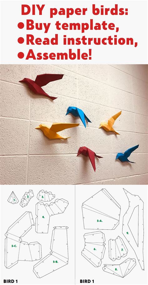 3D Papercraft Birds on Wall DIY Paper Model Sculpture - Etsy | Diy paper, Paper crafts, Etsy paper