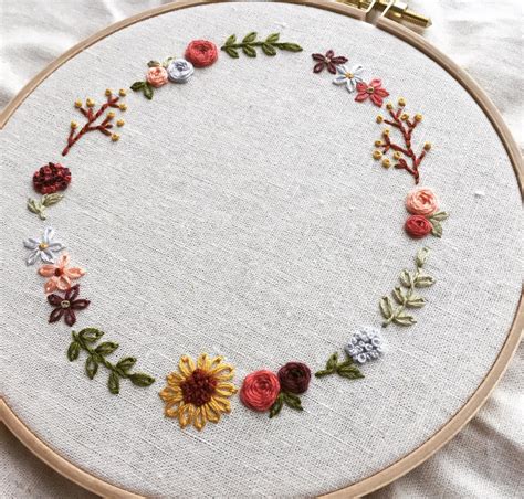 Cute Floral Wreath Hand Embroidery Pattern-PDF Download | Etsy