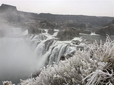 Shoshone falls east of twin falls displays a frosted winter wonderland ...