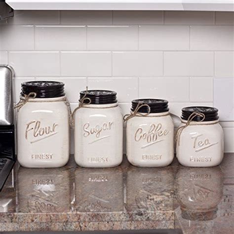 Grey Ceramic Mason Jar Canister Set of 4 by ZallZo | Farmhouse style kitchen decor, Mason jar ...