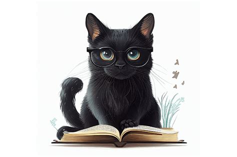 A Black Cat Reading Book Sublimation Graphic by WangTemplates ...