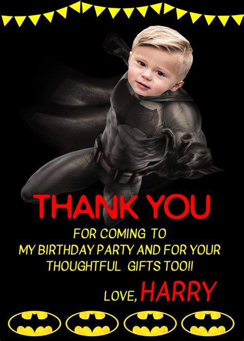 Batman Birthday Photo Thank you Card Batman Kids Party Thank | Etsy