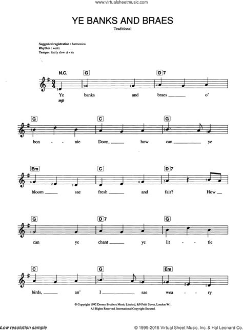 Ye Banks And Braes sheet music for piano solo (chords, lyrics, melody)