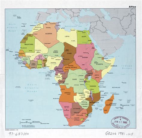 Large detail political map of Africa with the marks of capitals, major cities and names of ...