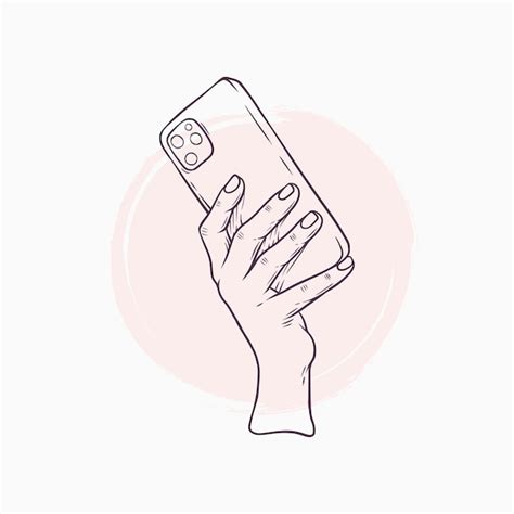 Premium Vector | Hand drawn hand holding smartphone in line art style