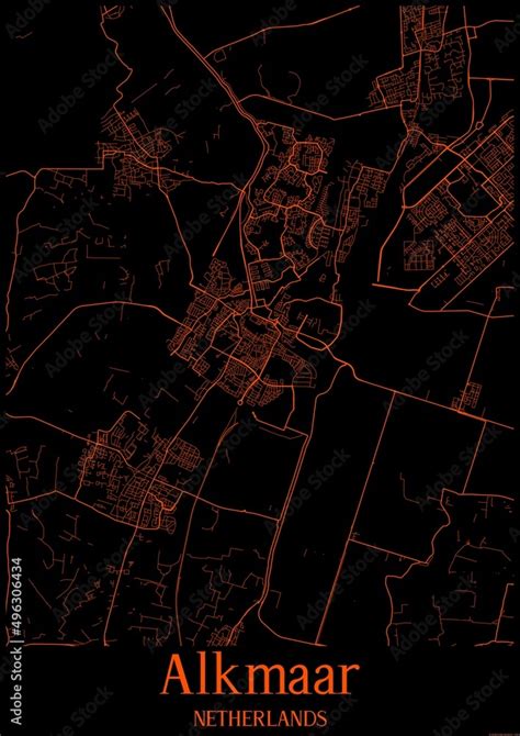 Black and orange halloween map of Alkmaar Netherlands.This map contains ...