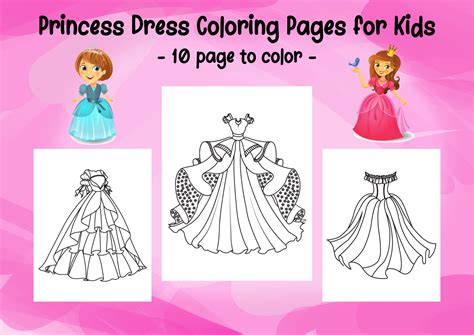 Princess Dress Coloring Pages for Girls 10 Printable Pages PDF File Digital Download - Etsy