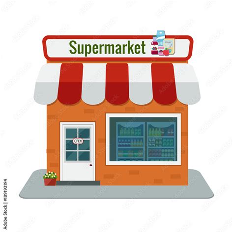 Vector illustration of grocery store. Supermarket illustration. Flat design. Stock Vector ...