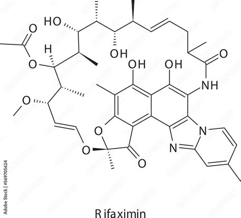 Rifaximin flat skeletal molecular structure Rifamycin antibiotic drug used in treatment. Vector ...