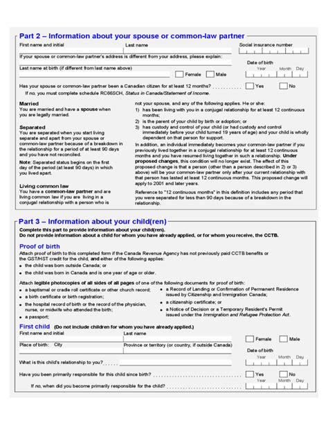 Child Tax Benefit Application Form Rc66sch ~ CVACLAN