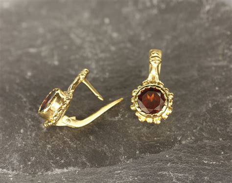 Gold Garnet Earrings Natural Garnet Vintage Earrings | Etsy