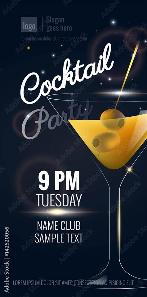 Cocktail Party invitation. Flyer or poster design with cocktail glass ...