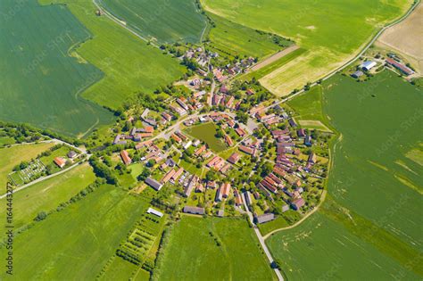 Aerial view of beautiful village in summer countryside. Old village Lipnice in Brdy, Czech ...