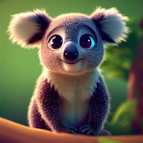 Premium Photo | Cute baby koala in natural habitat australian animal 3D ...