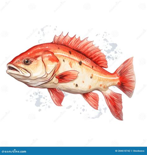 Watercolor Illustration of a Red Cod Fish Stock Illustration ...