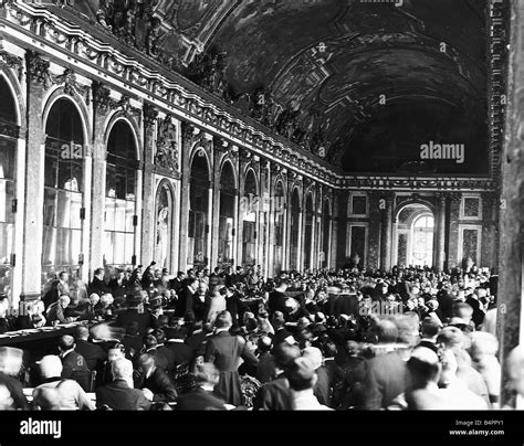 Peace Treaty signing in 1919 Hall of Mirrors Palace De Versailles Stock ...