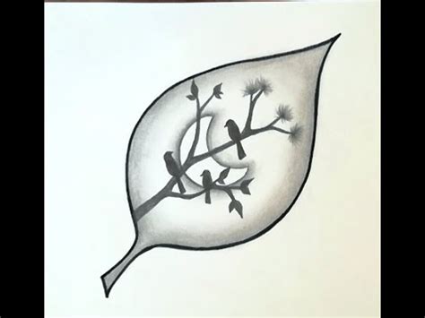 Simple Pencil Drawing and Shading in a Leaf|Birds On a Branch|Creative ...