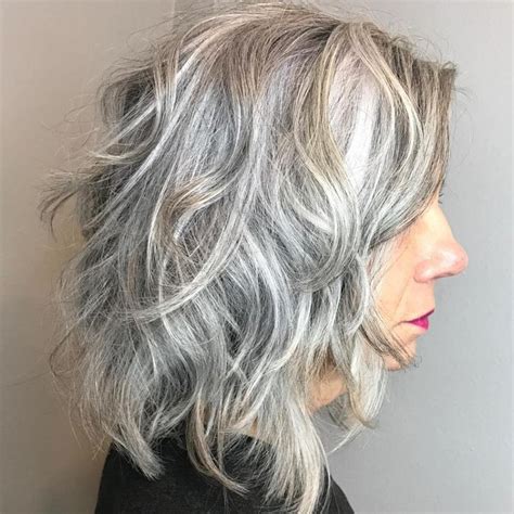 Medium Layered Gray Hairstyle | Grey hair styles for women, Best human ...