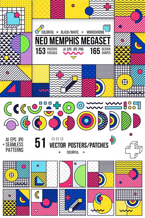 318 posters/elements set. 80s style | Banner design layout, Memphis ...