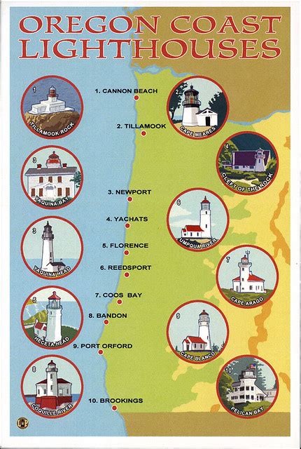 postcard - Oregon Coast Lighthouses map | Lantern Press post… | Flickr