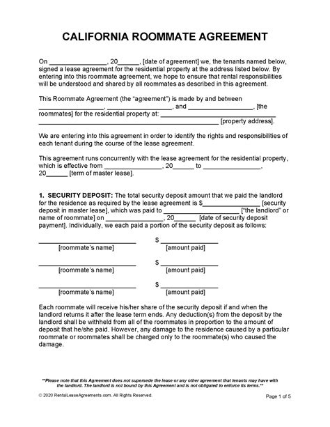 Free California Roommate Agreement Template | PDF - MS Word