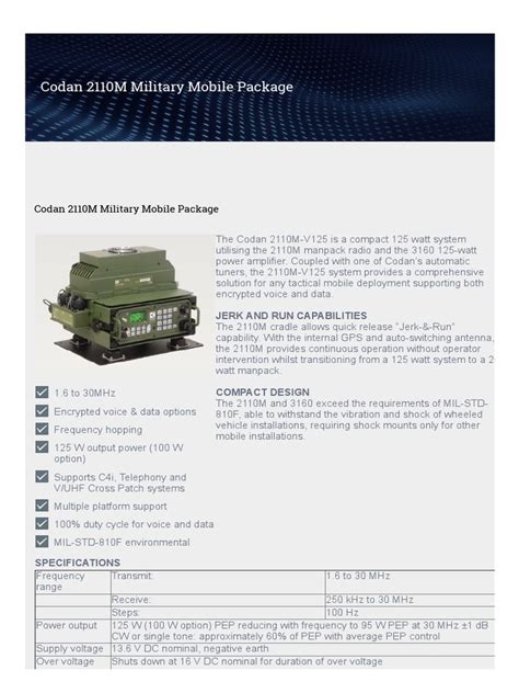 Codan 2110m Military Mobile Package | PDF | Hertz | Computer Engineering