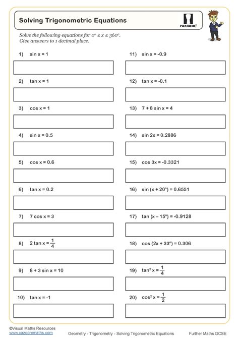 Solving Trigonometric Equations Worksheet | Printable Maths Worksheets