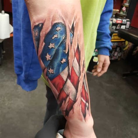 Ripped American Flag Tattoo Sleeve