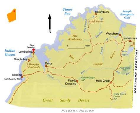 The Kimberley Region Road Map WA