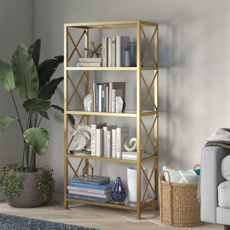 Modern 4-Tier Metal Bookcase, Metal Open Shelf Storage, Etagere Tall Bookshelves in Brass for ...