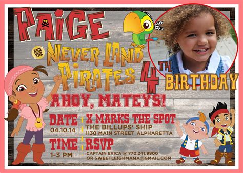 CUSTOM Jake and the Never Land Pirates Birthday Invitation featuring IZZY - Includes Child's ...