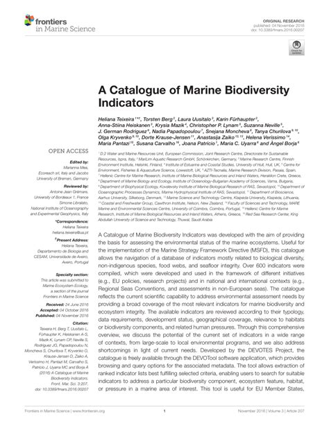 (PDF) A Catalogue of Marine Biodiversity Indicators