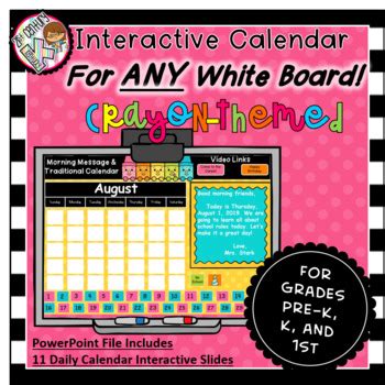 Interactive Digital Calendar for Pre-K, Kindergarten, 1st On ANY White ...